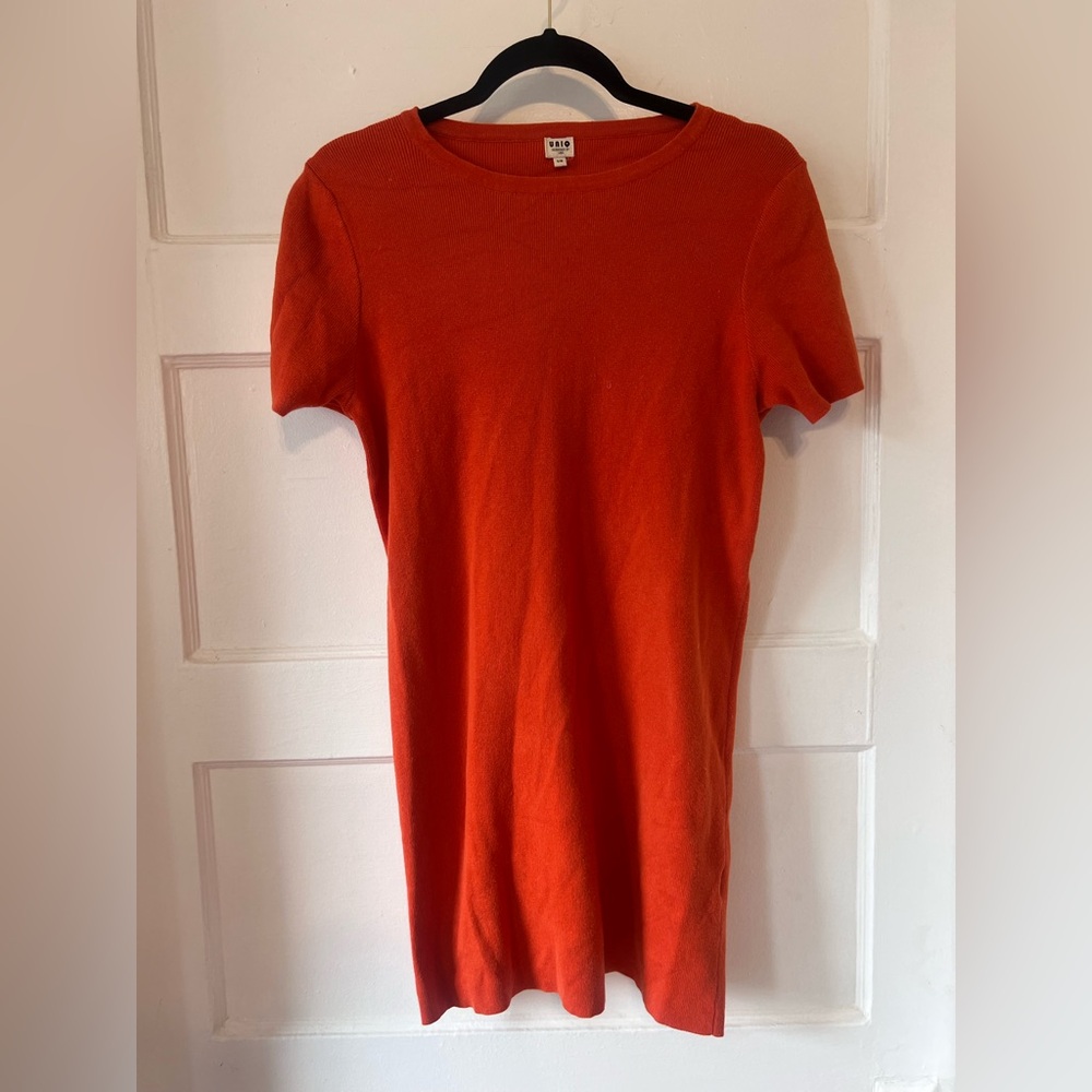 UNIQ Orange knit mini dress ($112 retail) cotton/nylon size small